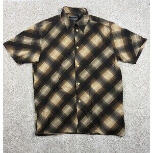 Pronti Collection by Phita Mens Shirt L Brown Black Plaid Short Sleeve Button Up